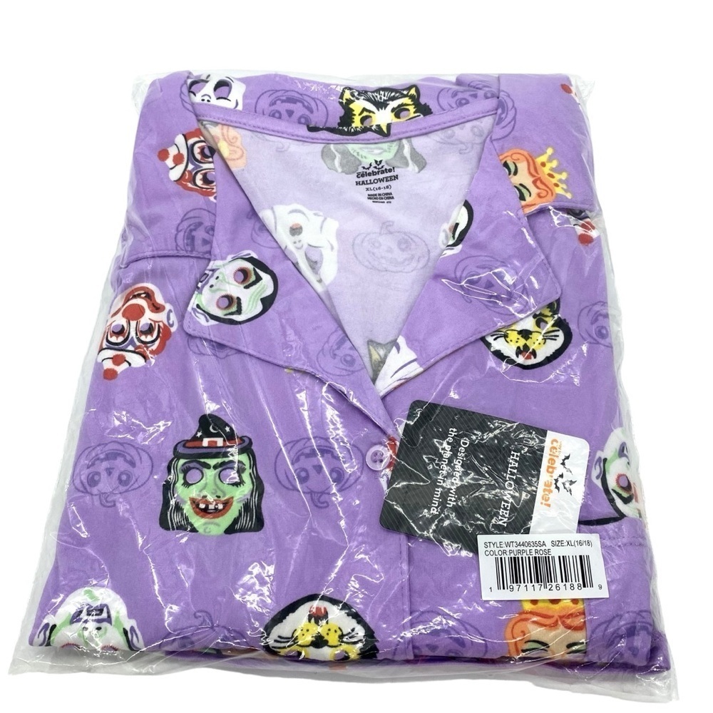 Halloween Women’s Retro Monster Print Pajama Set Way to Celebrate New - Picture 2 of 11